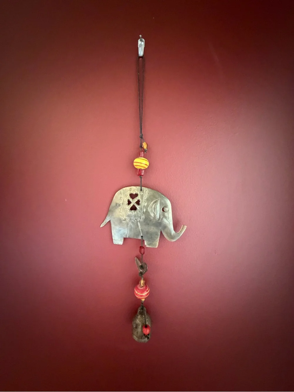 Handcrafted Silver Elephant Hanging Wall Decor in Red and Silver